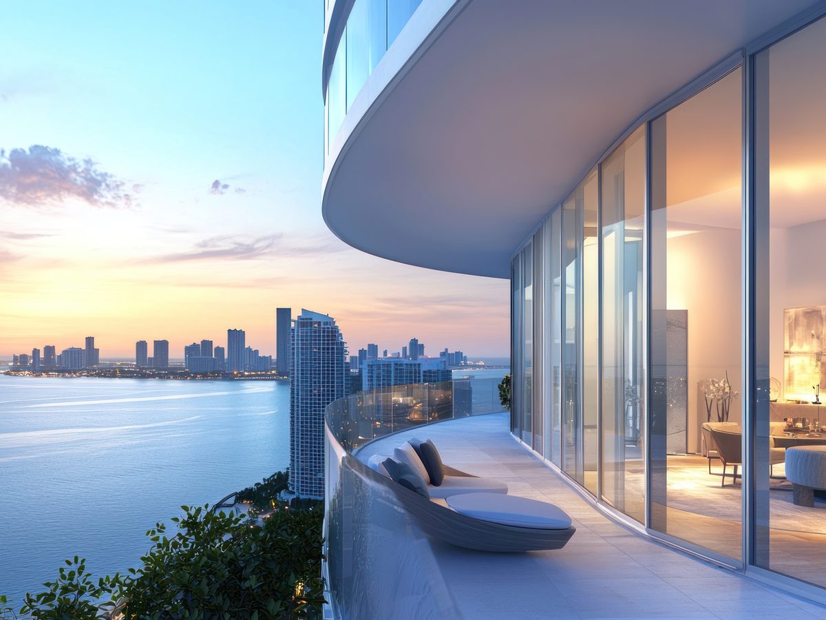 Balcón de condominio con vista a la bahía de Miami